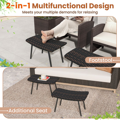 All Weather Outdoor Ottomans Set Patio Footrest Seats Set with Sturdy Metal Legs, Brown Ottomans   at Gallery Canada