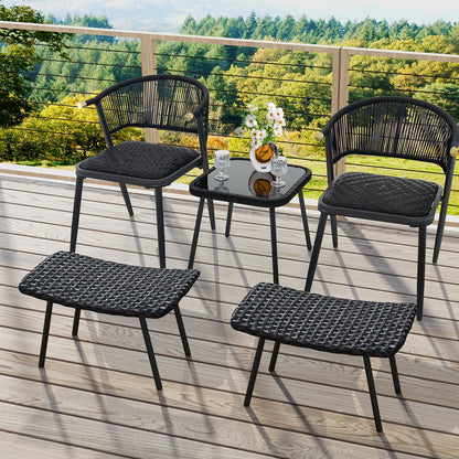 All Weather Outdoor Ottomans Set Patio Footrest Seats Set with Sturdy Metal Legs, Brown Ottomans   at Gallery Canada