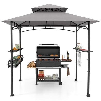 8 x 5 FT Outdoor Grill Gazebo with 2 Side Shelves and 20 Hooks, Gray Gazebos   at Gallery Canada