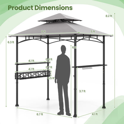 8 x 5 FT Outdoor Grill Gazebo with 2 Side Shelves and 20 Hooks, Gray Gazebos   at Gallery Canada