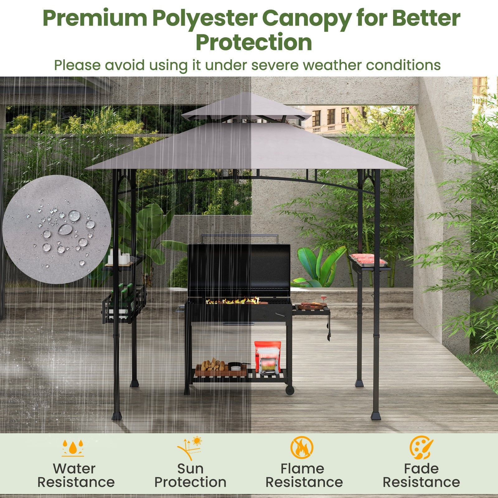 8 x 5 FT Outdoor Grill Gazebo with 2 Side Shelves and 20 Hooks, Gray Gazebos   at Gallery Canada