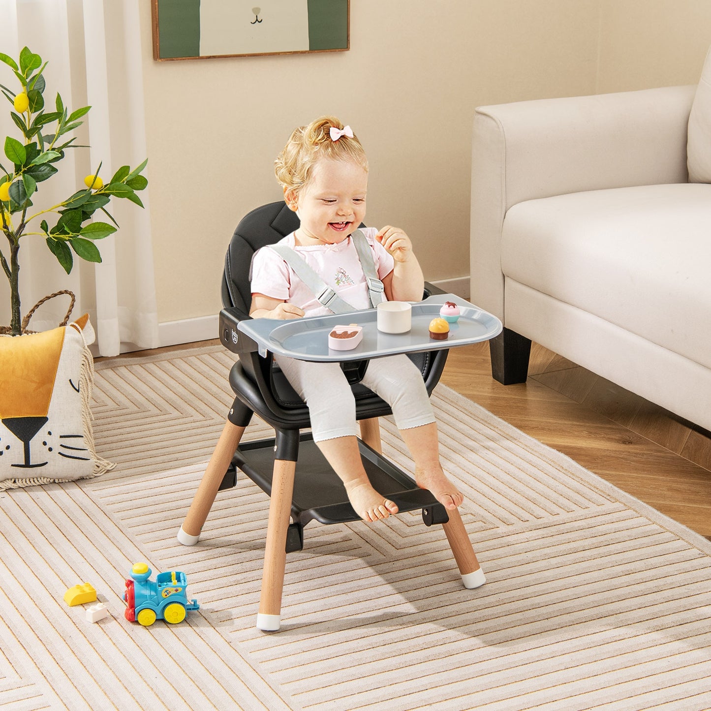 6 in 1 Convertible Highchair with Safety Harness and Removable Tray, Black High Chairs   at Gallery Canada