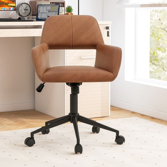 Mid Century Office Chair Faux Leather with Armrests, Brown Leisure Chairs Brown  at Gallery Canada