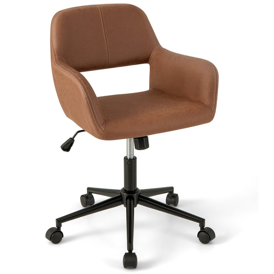 Mid Century Office Chair Faux Leather with Armrests, Brown Leisure Chairs Brown  at Gallery Canada