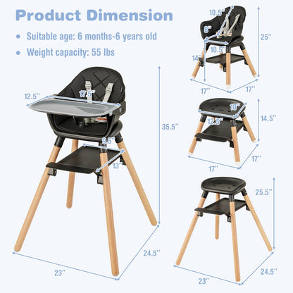 6 in 1 Convertible Highchair with Safety Harness and Removable Tray, Black High Chairs   at Gallery Canada