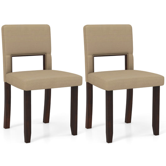 Set of 2 Wooden Dining Chair with Acacia Wood Frame Padded Seat and Back, Beige - Gallery Canada