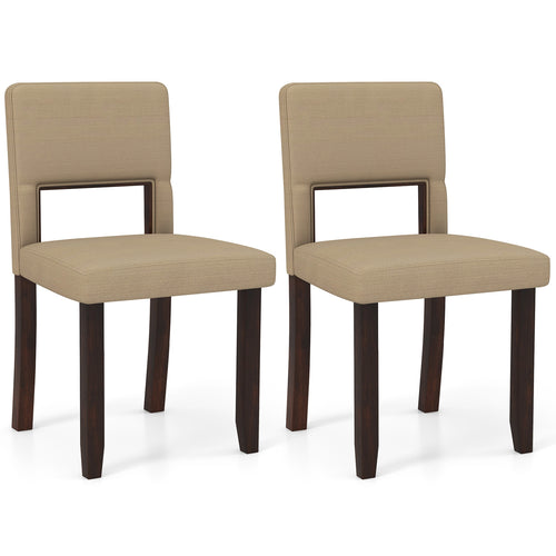 Set of 2 Wooden Dining Chair with Acacia Wood Frame Padded Seat and Back, Beige