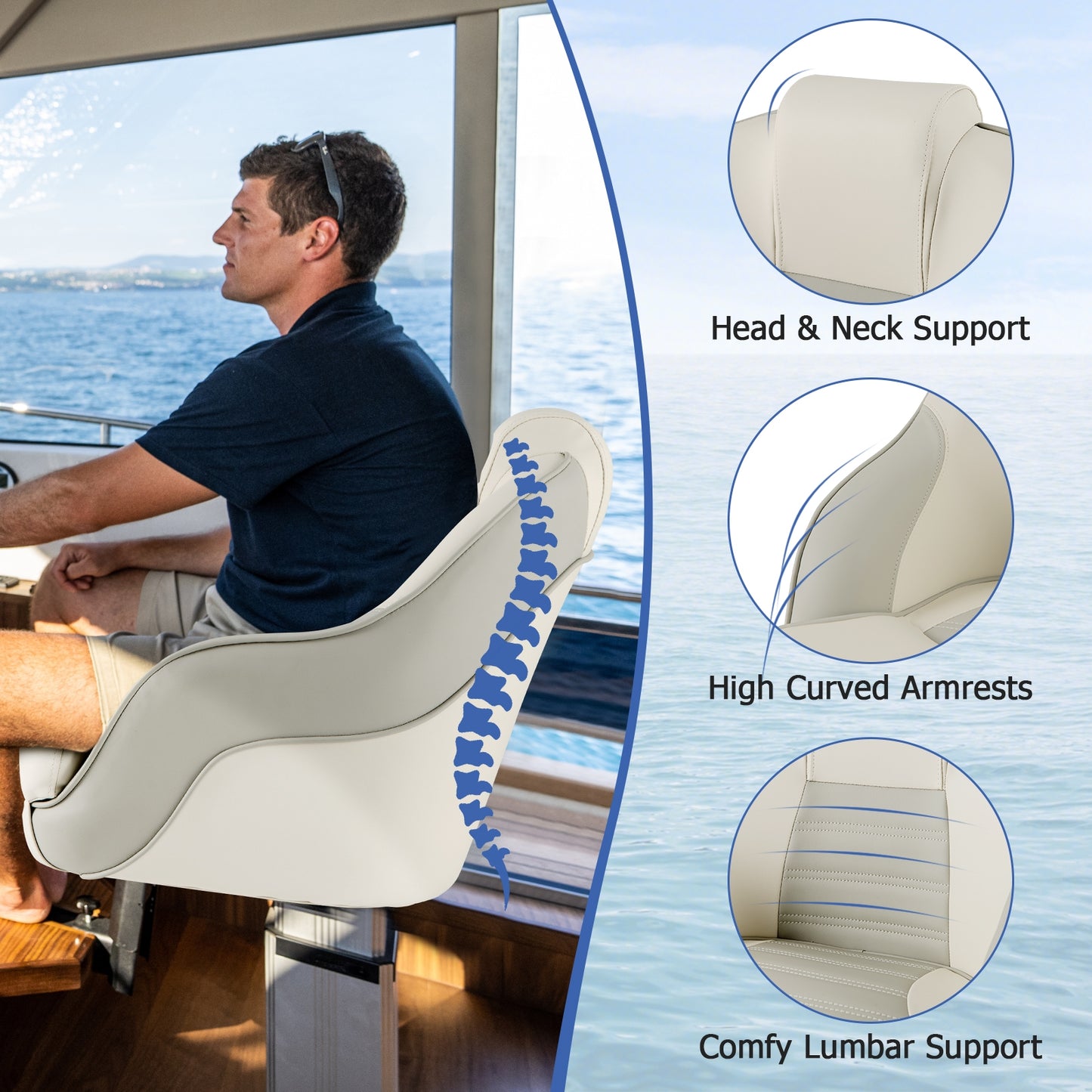 Captain Bucket Seat with Waterproof PVC Leather for Boat Sightseeing, White Water Sports   at Gallery Canada