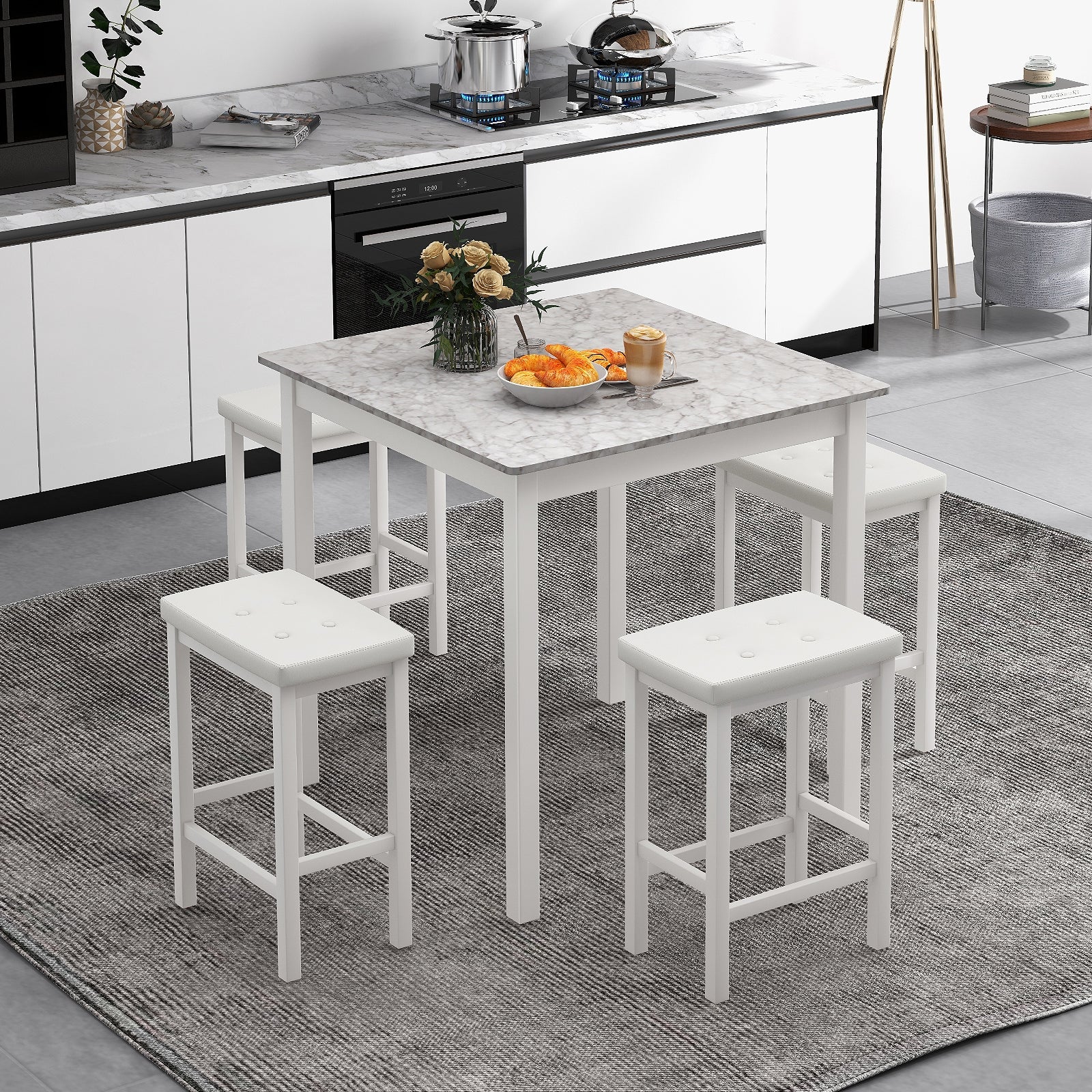 5-Piece Bar Table Set Counter-Height Dining Table and 4 Bar Stools, White Dining Room Sets at Gallery Canada