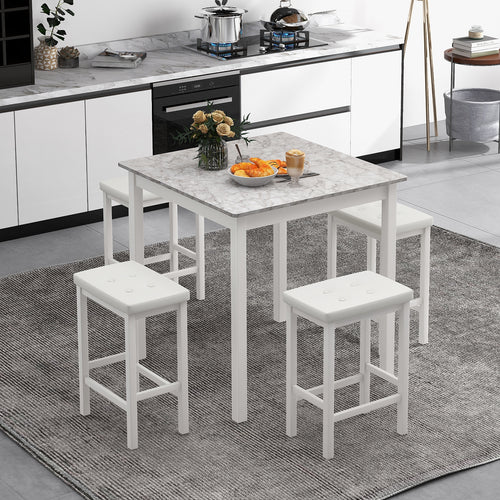 5-Piece Bar Table Set Counter-Height Dining Table and 4 Bar Stools, White