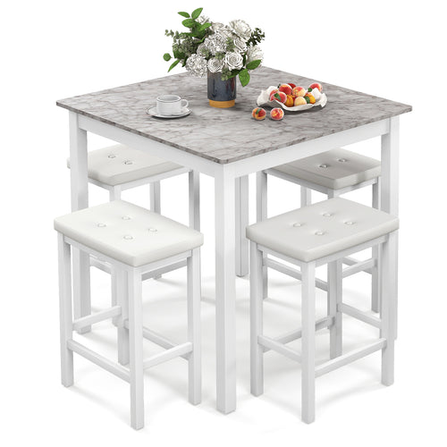 5-Piece Bar Table Set Counter-Height Dining Table and 4 Bar Stools, White