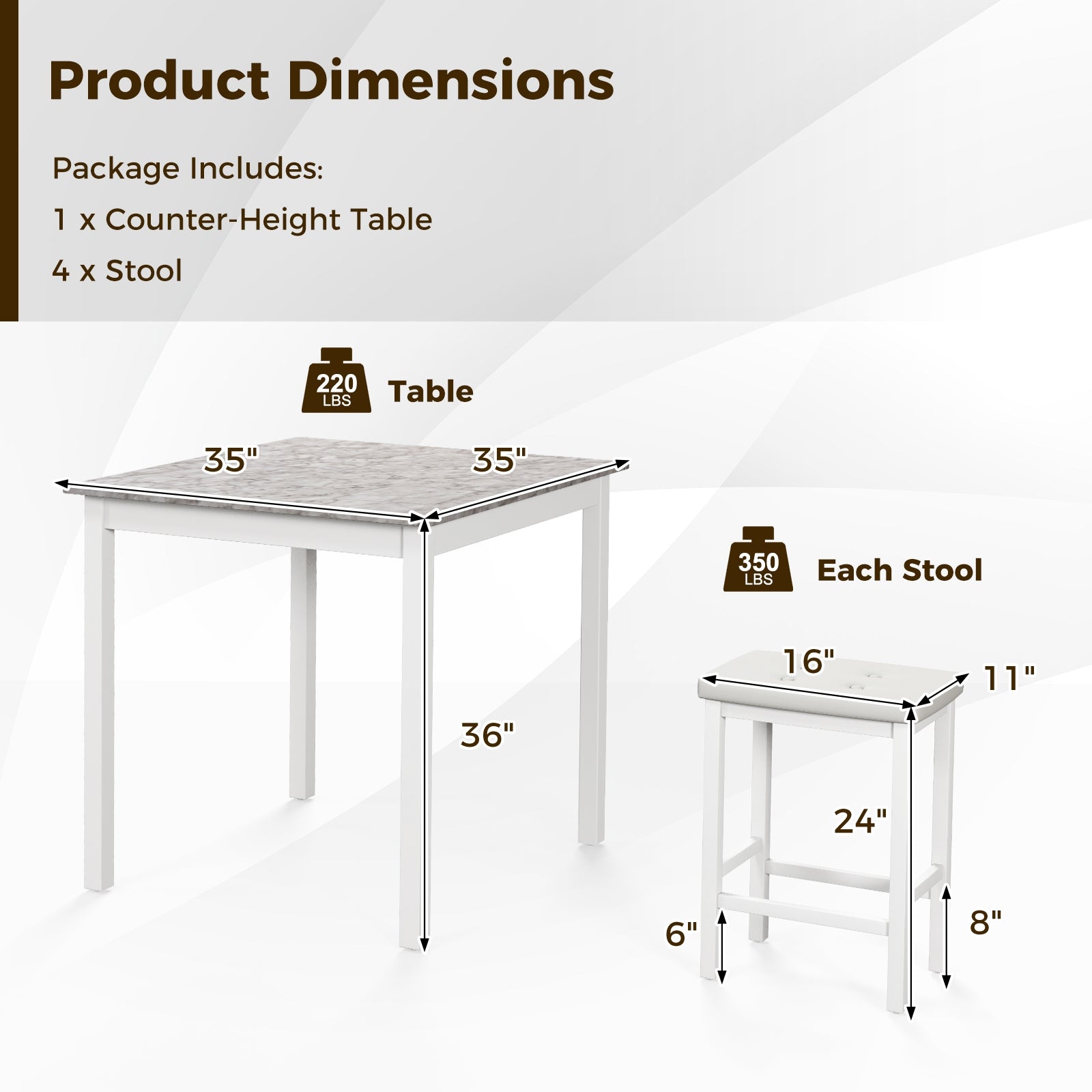5-Piece Bar Table Set Counter-Height Dining Table and 4 Bar Stools, White Dining Room Sets at Gallery Canada