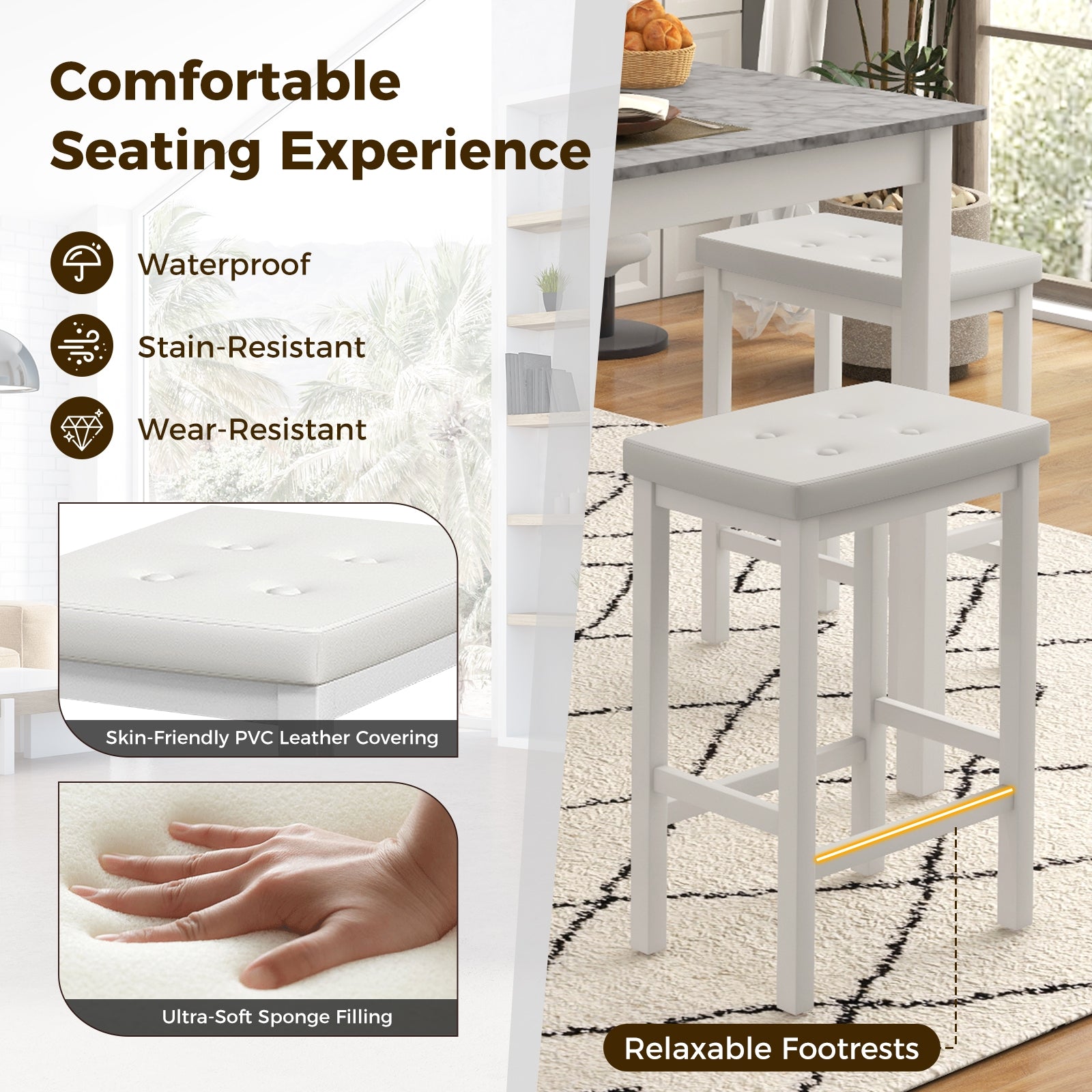 5-Piece Bar Table Set Counter-Height Dining Table and 4 Bar Stools, White Dining Room Sets at Gallery Canada