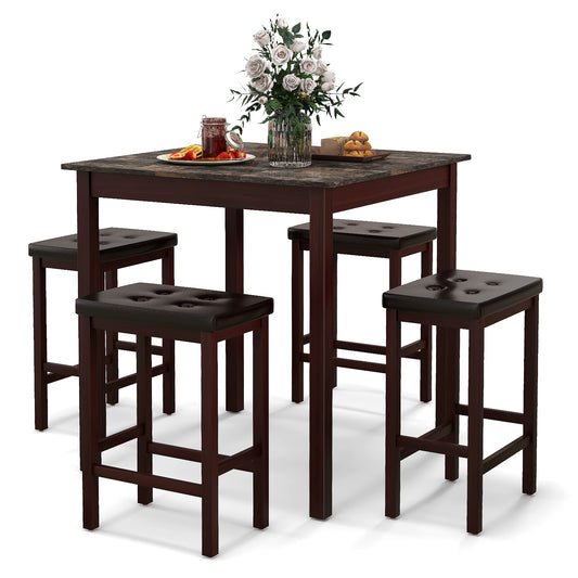 5-Piece Bar Table Set Counter-Height Dining Table and 4 Bar Stools, Brown - Gallery Canada