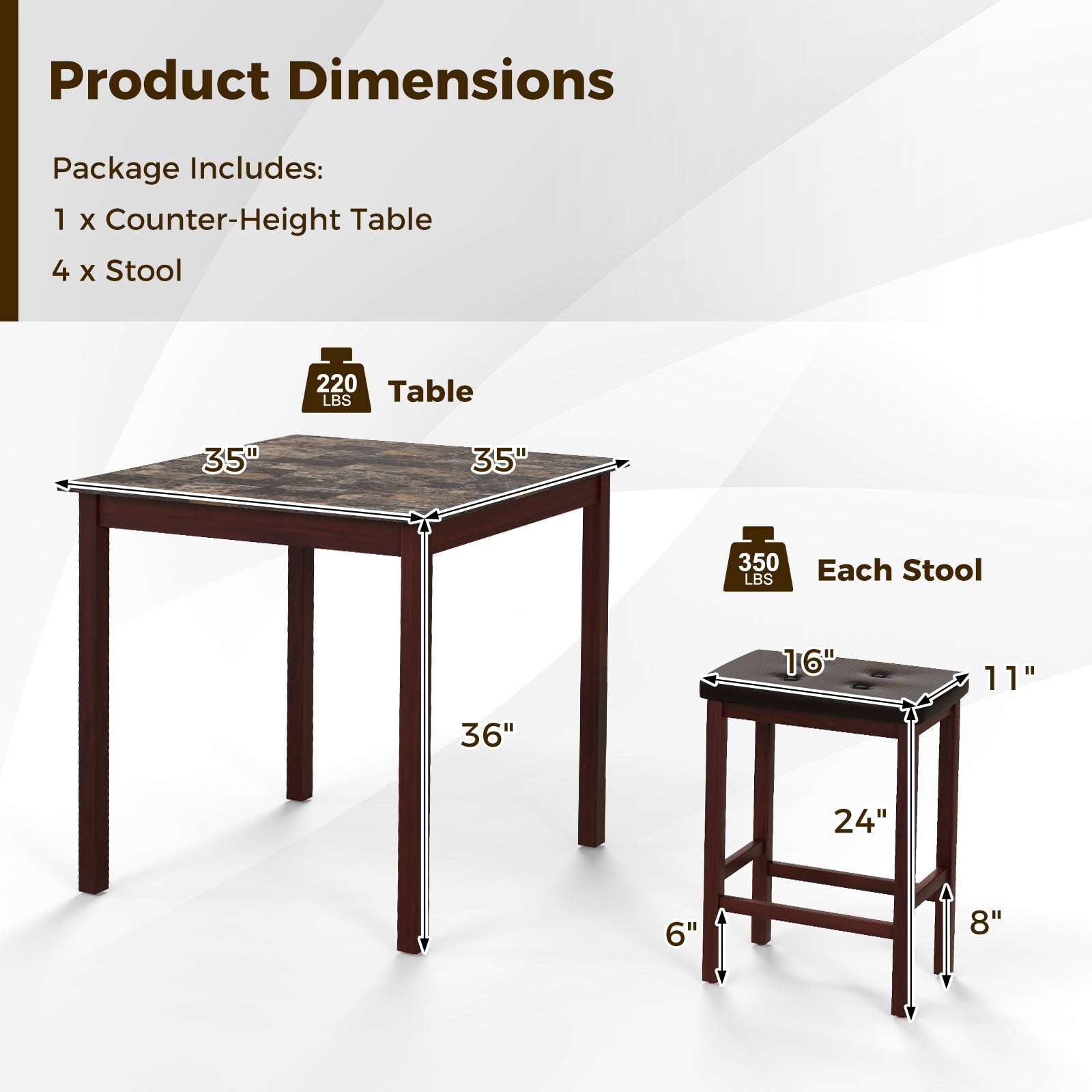 5 Pieces Bar Table Set Counter-Height Dining Table and 4 Bar Stools, Brown Dining Room Sets at Gallery Canada