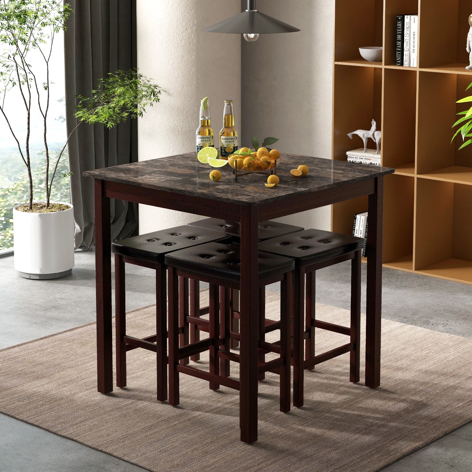 5 Pieces Bar Table Set Counter-Height Dining Table and 4 Bar Stools, Brown Dining Room Sets at Gallery Canada