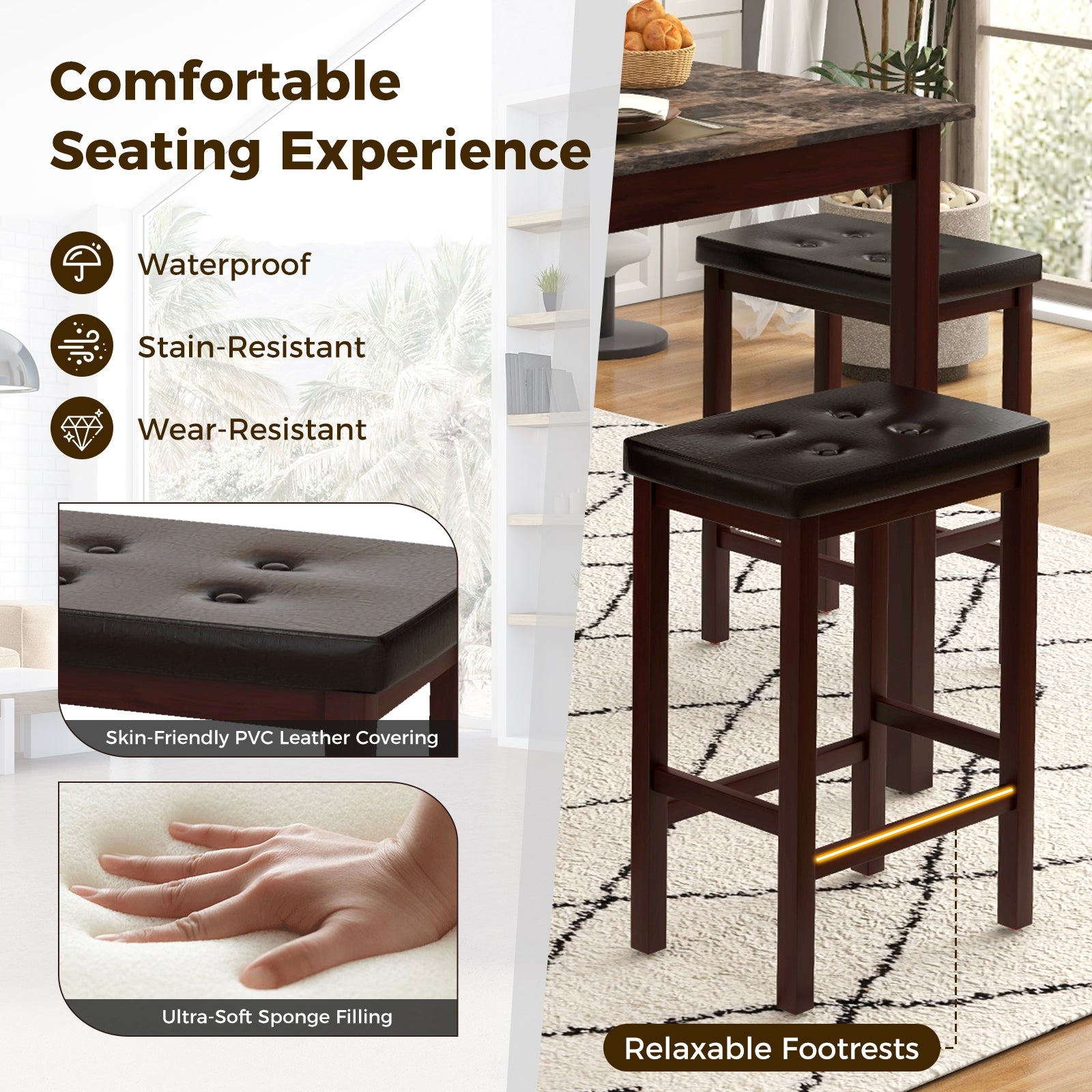 5 Pieces Bar Table Set Counter-Height Dining Table and 4 Bar Stools, Brown Dining Room Sets at Gallery Canada