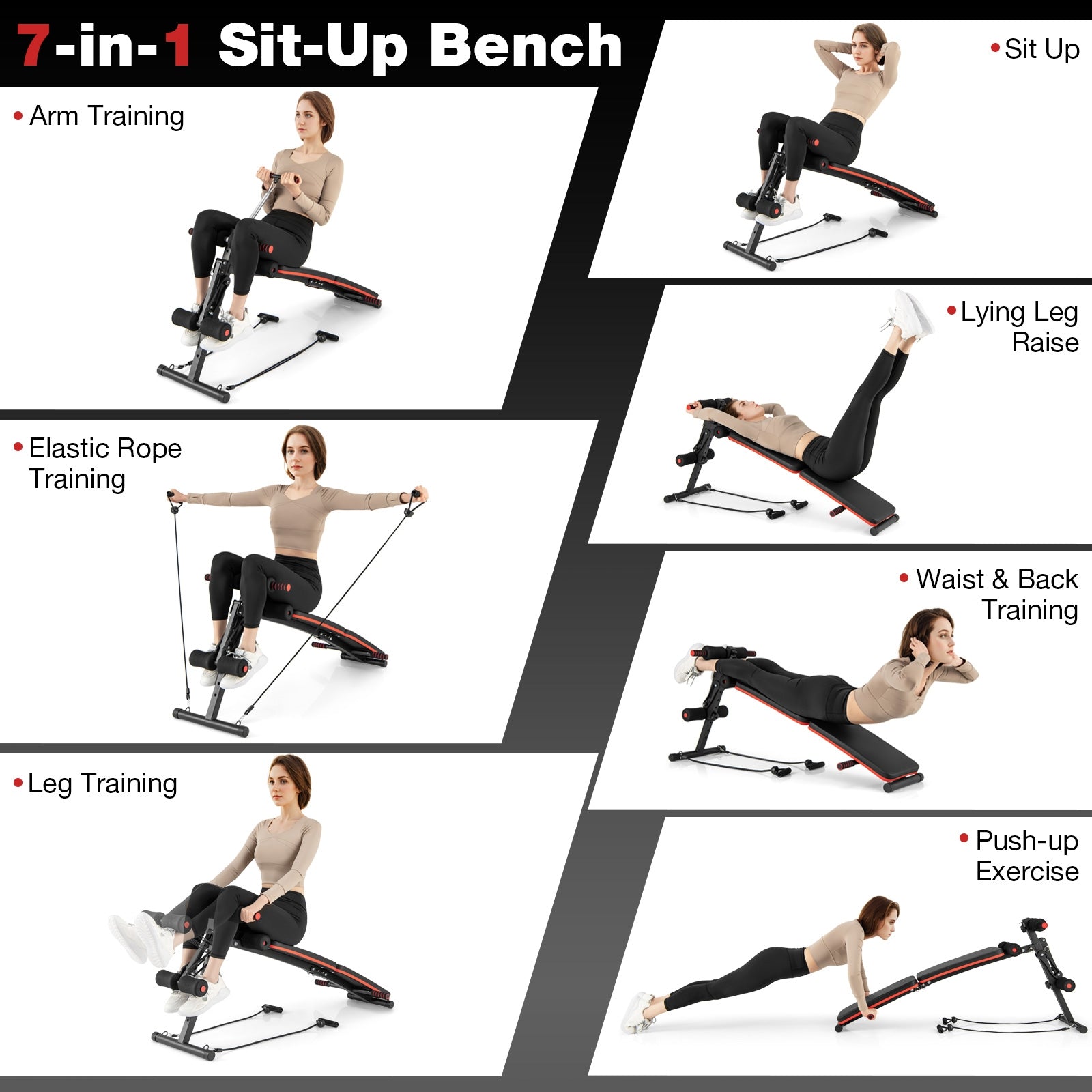 Multifunctional Sit up Bench 4 Position Adjustable Metal Workout Bench, Black Benches Racks & Bars   at Gallery Canada