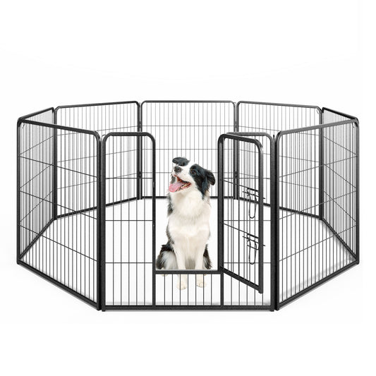 8 Panel 32 Inch Height Pet Fence Indoor Outdoor-32 inches, Black Pet Gate Black  at Gallery Canada