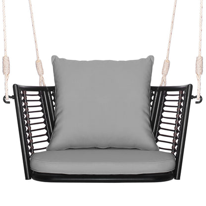 Single Person Hanging Seat with Woven Rattan Backrest for Backyard, Gray Patio Rocking Chairs & Gliders   at Gallery Canada