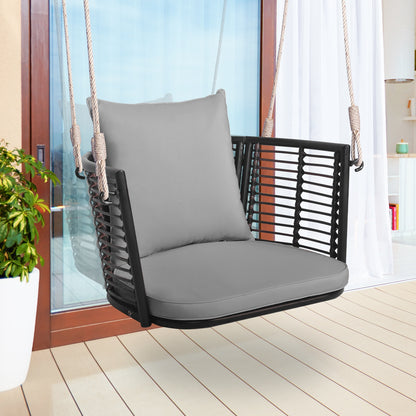 Single Person Hanging Seat with Woven Rattan Backrest for Backyard, Gray Patio Rocking Chairs & Gliders   at Gallery Canada