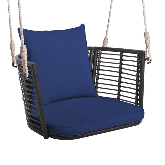 Single Person Hanging Seat with Woven Rattan Backrest for Backyard, Blue - Gallery Canada