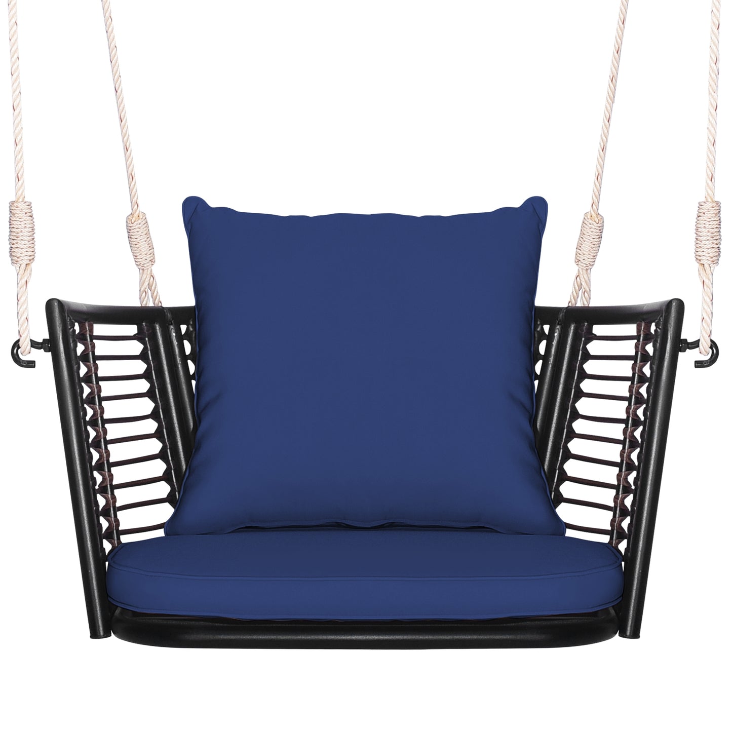 Single Person Hanging Seat with Woven Rattan Backrest for Backyard, Blue Patio Rocking Chairs & Gliders   at Gallery Canada