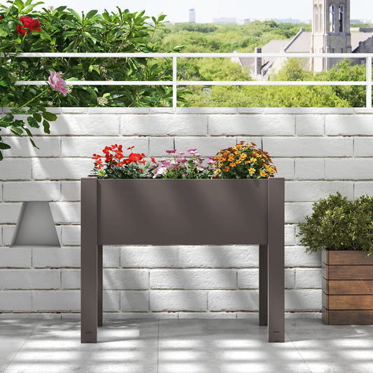 53L Raised Bed Grow Box Self-Watering Planter Box Stand with Water Level Monitor, Coffee - Gallery Canada