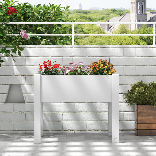 53L Raised Bed Grow Box Self-Watering Planter Box Stand with Water Level Monitor, White - Gallery Canada