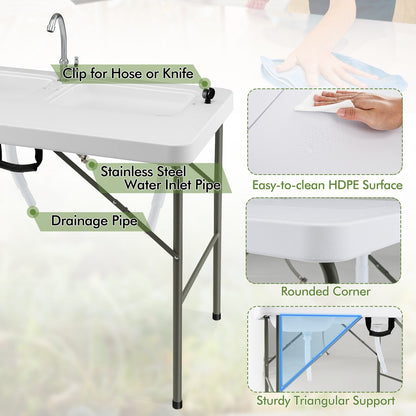 Fish Cleaning Table with 2 Sinks and 360° Rotatable Fauce, White Picnic Tables   at Gallery Canada