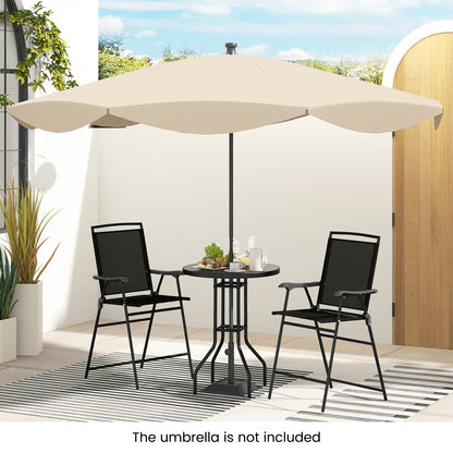 3 Pieces Outdoor Bar Stool Set with DPC Tabletop and Umbrella Hole for Poolside, Black Patio Conversation Sets   at Gallery Canada