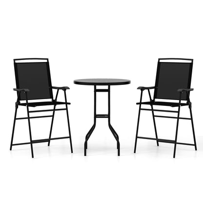 3 Pieces Outdoor Bar Stool Set with DPC Tabletop and Umbrella Hole for Poolside, Black Patio Conversation Sets   at Gallery Canada