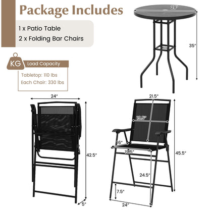 3 Pieces Outdoor Bar Stool Set with DPC Tabletop and Umbrella Hole for Poolside, Black Patio Conversation Sets   at Gallery Canada