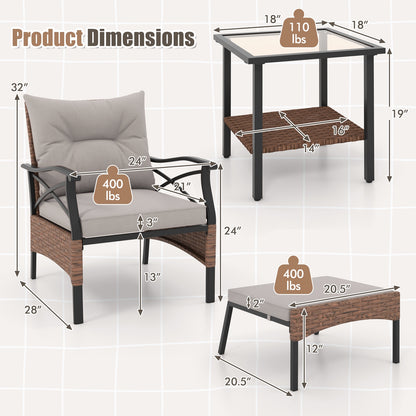 5 Pieces Wicker Patio Furniture Set Ottomans and Cushions and 2-Tier Tempered Glass Side Table, Brown Patio Conversation Sets   at Gallery Canada