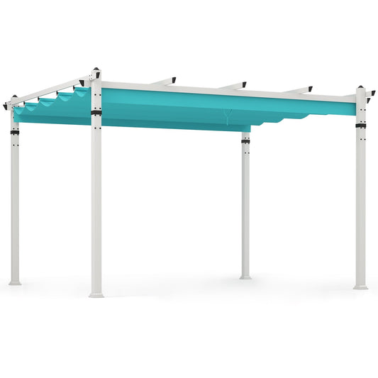 Outdoor Pergola with Retractable Canopy and Aluminum Frame, Turquoise - Gallery Canada