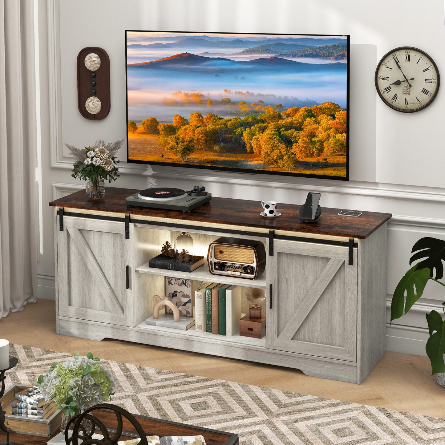 TV Stand for 65 Inch TVs Media Console Table for Living Room, Gray Entertainment Centers & TV Stands   at Gallery Canada