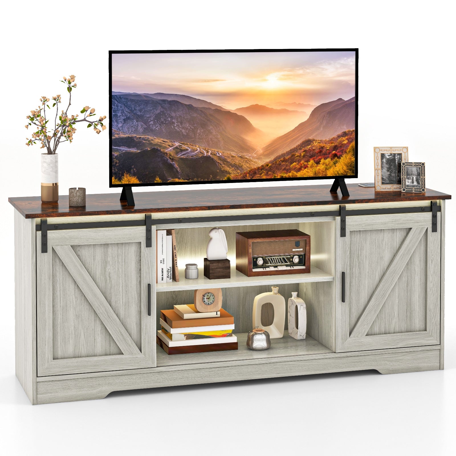 TV Stand for 65 Inch TVs Media Console Table for Living Room, Gray Entertainment Centers & TV Stands   at Gallery Canada