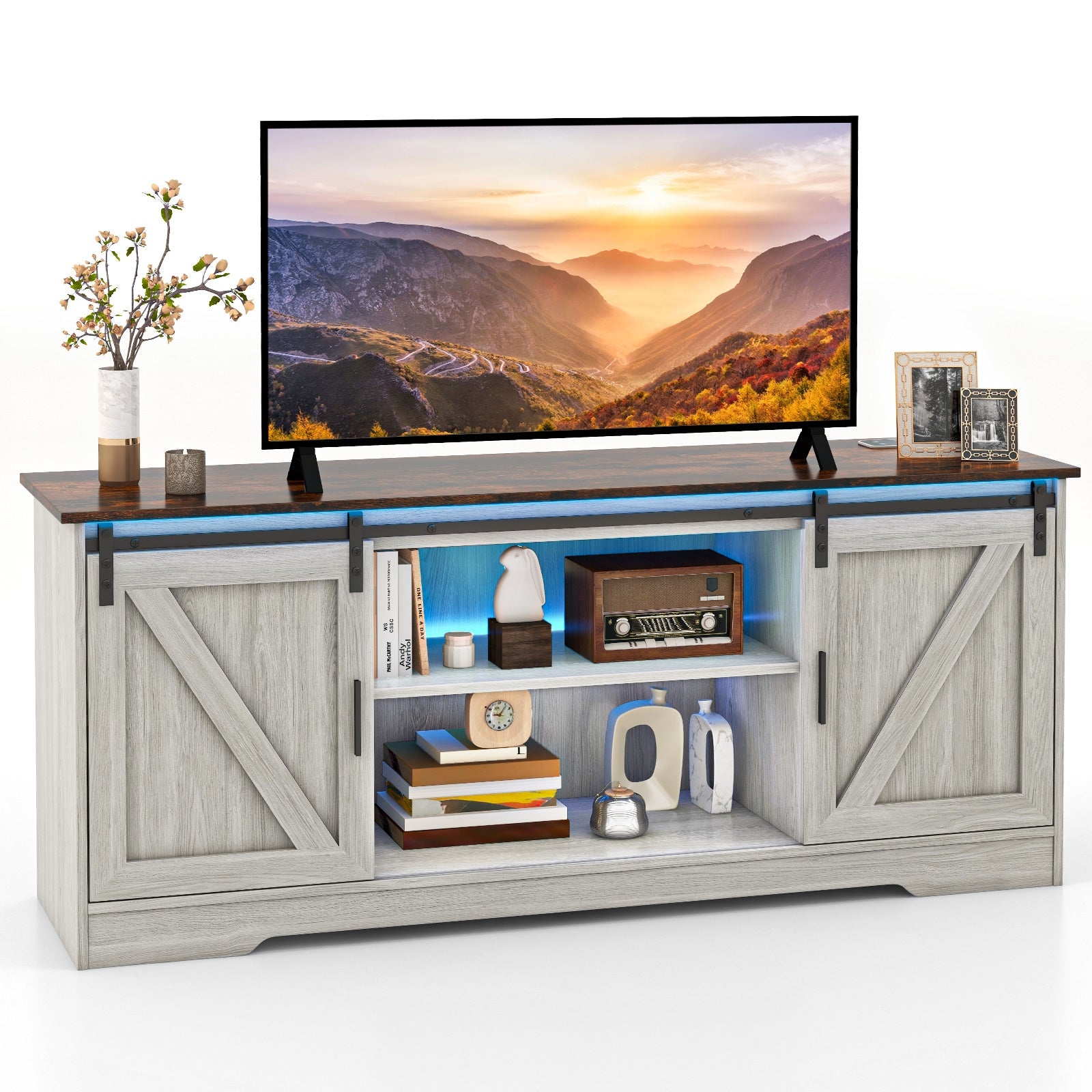 TV Stand for 65 Inch TVs Media Console Table for Living Room, Gray Entertainment Centers & TV Stands   at Gallery Canada