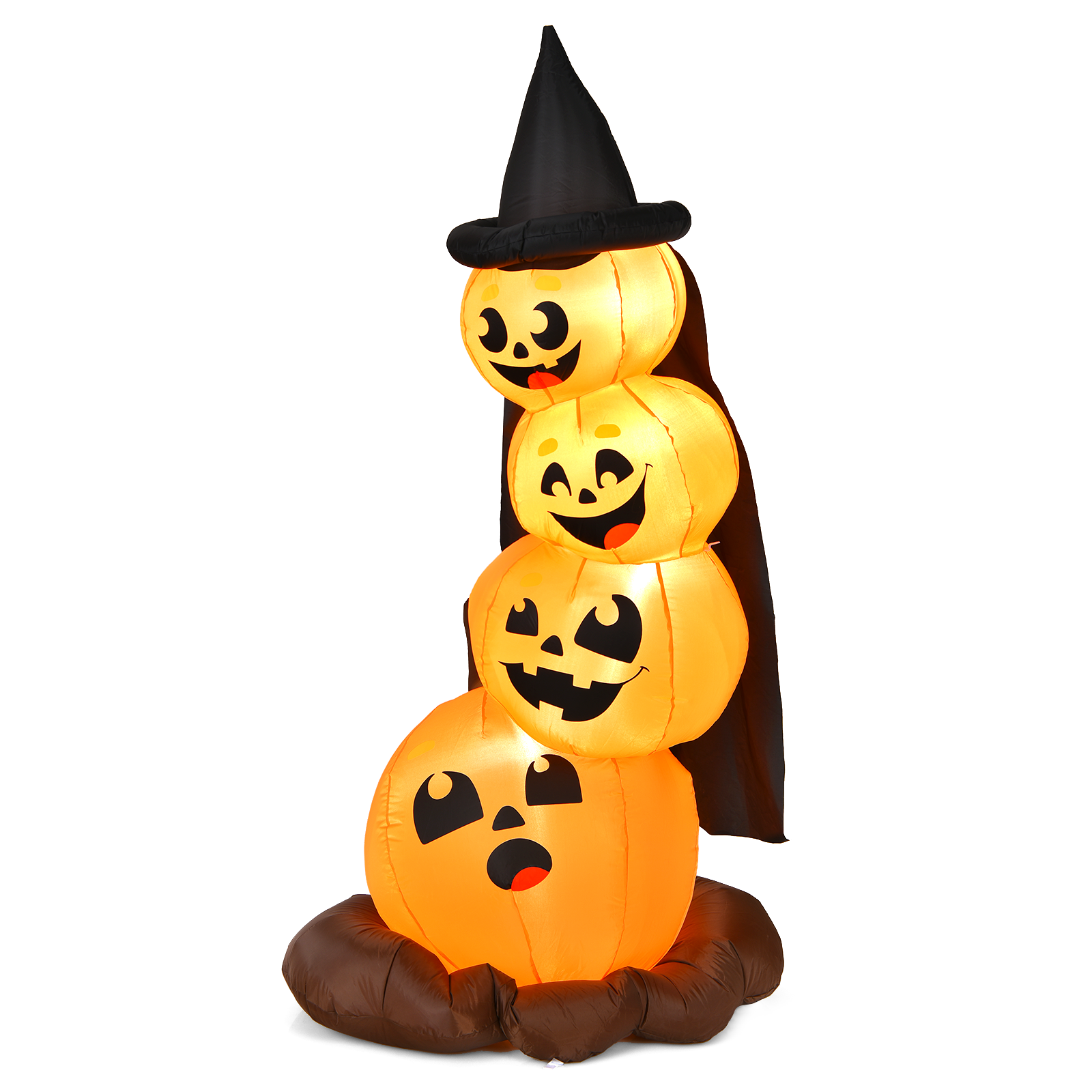 7 Feet Halloween Inflatable Pumpkin Combo with Witch's Hat and LED Lights, Orange - Gallery Canada