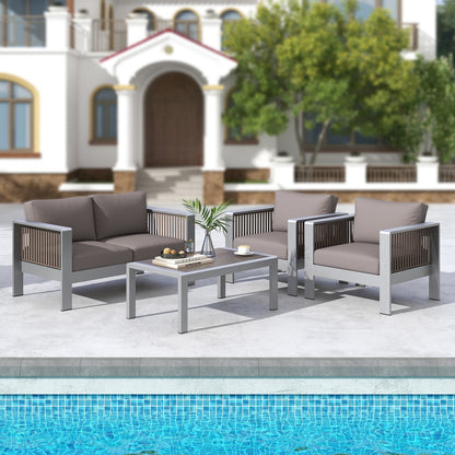 Outdoor Rectangle Coffee Table with Tempered Glass Tabletop for Backyard Poolside, Gray Patio Coffee Tables   at Gallery Canada