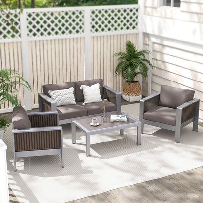 Outdoor Rectangle Coffee Table with Tempered Glass Tabletop for Backyard Poolside, Gray Patio Coffee Tables   at Gallery Canada