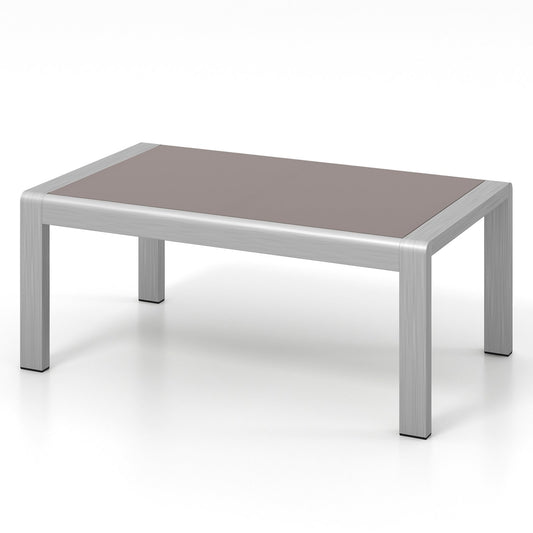 Outdoor Rectangle Coffee Table with Tempered Glass Tabletop for Backyard Poolside, Gray - Gallery Canada