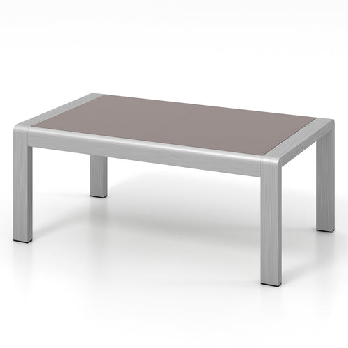 Outdoor Rectangle Coffee Table with Tempered Glass Tabletop for Backyard Poolside, Gray