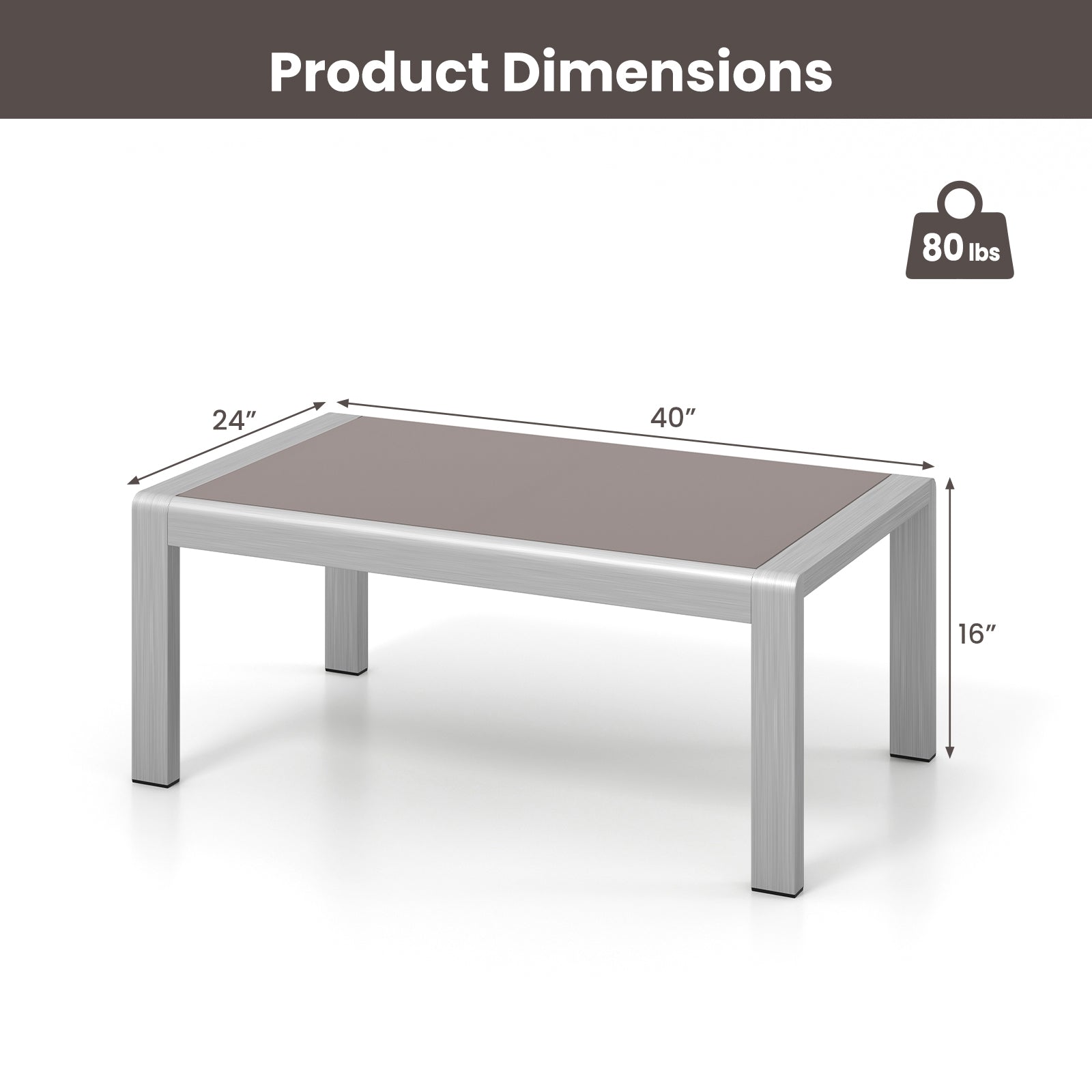 Outdoor Rectangle Coffee Table with Tempered Glass Tabletop for Backyard Poolside, Gray Patio Coffee Tables   at Gallery Canada