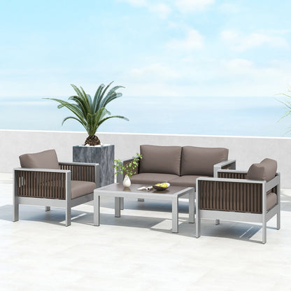 Outdoor Rectangle Coffee Table with Tempered Glass Tabletop for Backyard Poolside, Gray Patio Coffee Tables   at Gallery Canada