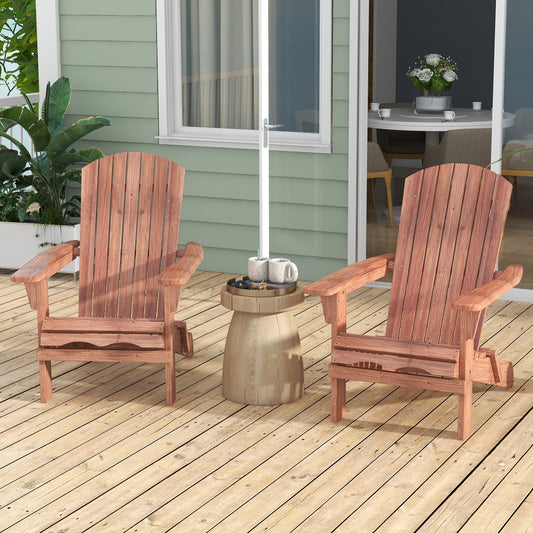 Folding Adirondack Chair Set of 2 with High Backrest and Wide Armrests, Brown - Gallery Canada
