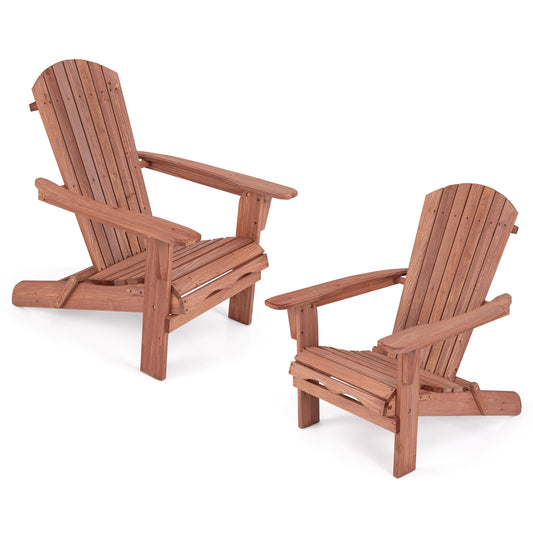 Folding Adirondack Chair Set of 2 with High Backrest and Wide Armrests, Brown - Gallery Canada