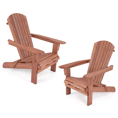 Folding Adirondack Chair Set of 2 with High Backrest and Wide Armrests, Brown