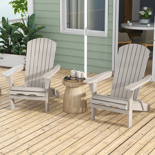 Folding Adirondack Chair Set of 2 with High Backrest and Wide Armrests, Gray - Gallery Canada