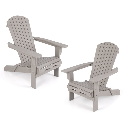 Folding Adirondack Chair Set of 2 with High Backrest and Wide Armrests, Gray - Gallery Canada